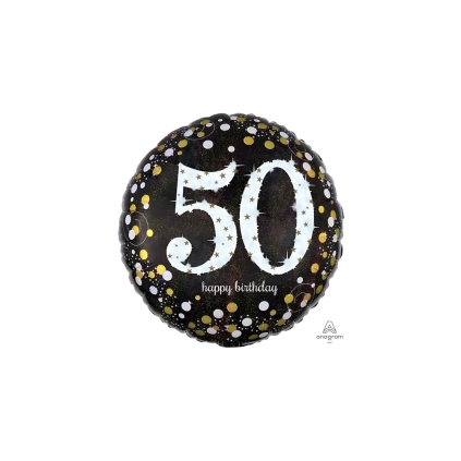 Palloncino Happy Birthday 50 Anni scintillante standard shape 18" (45cm) in mylar, 1pz.