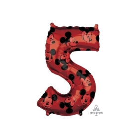 Palloncino numero 5 Rosso con Topolino - Mickey Forever super shape 34" (86cm) in mylar, 1pz.