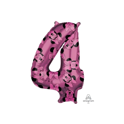 Palloncino numero 4 Rosa con Minnie Forever super shape 34" (86cm) in mylar, 1pz.