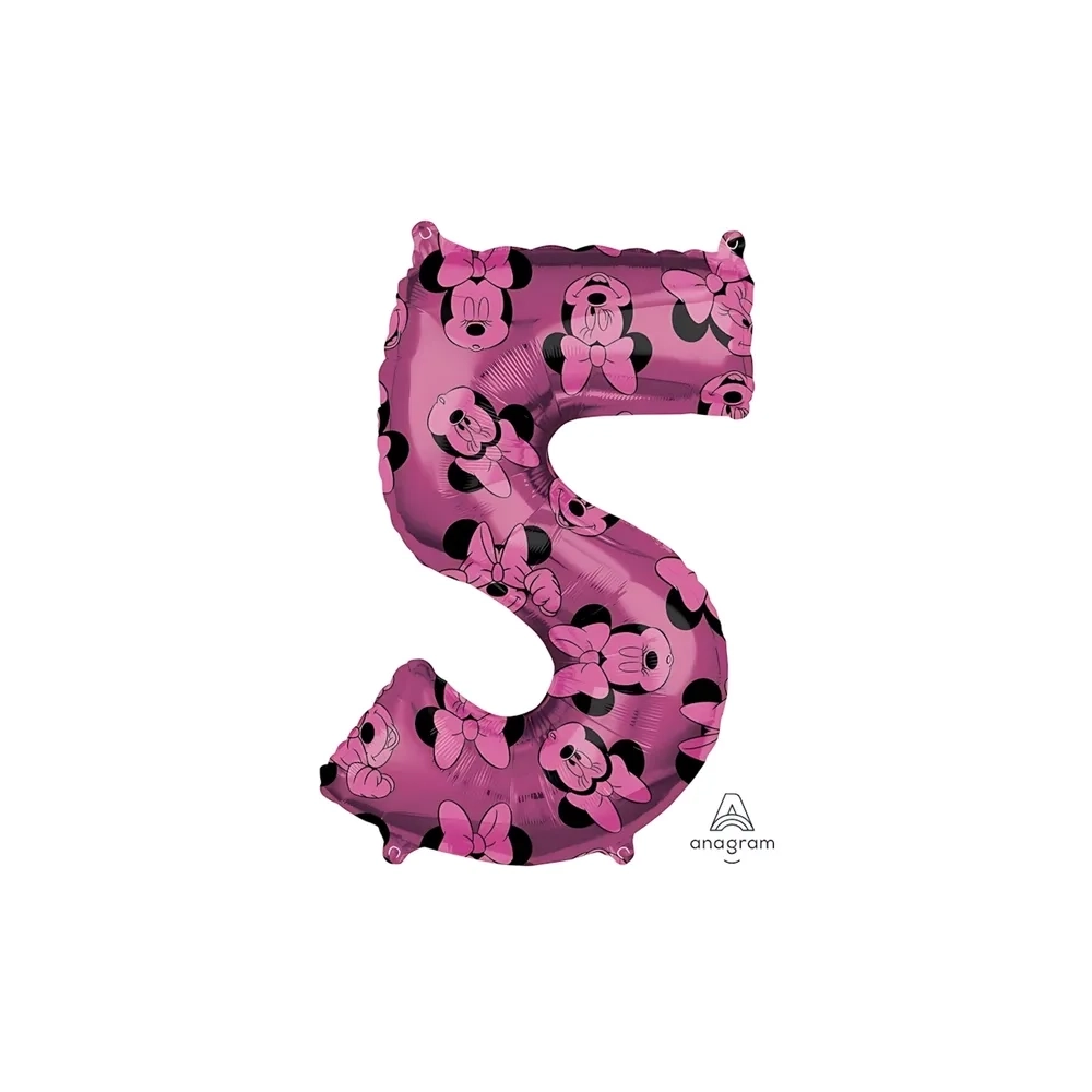 Palloncino numero 5 Rosa Minnie Forever super shape 26" (66cm) in mylar, 1pz.