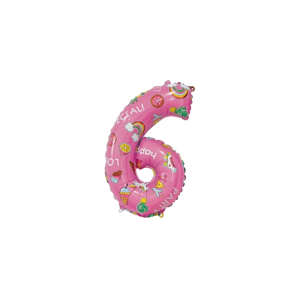 Palloncini numero 6 Rosa Hooray Party mini shape 14" (35cm) in mylar, 5pz.