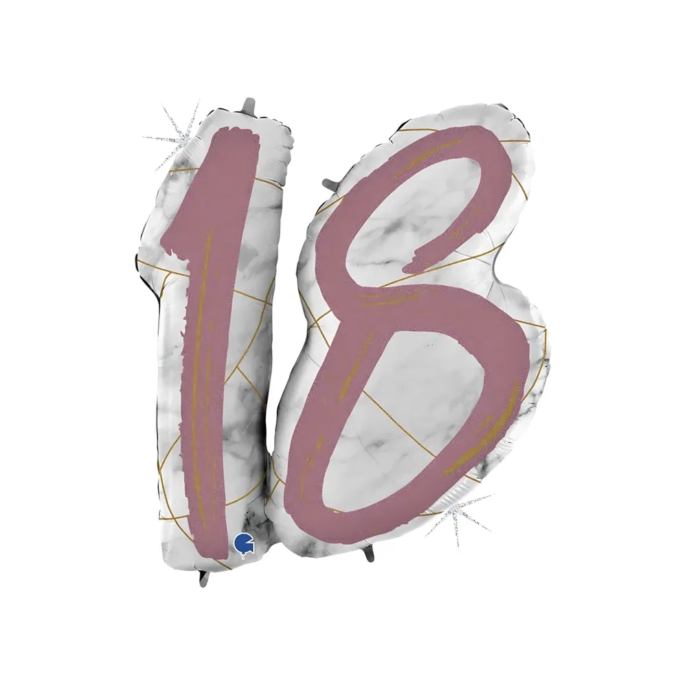 Palloncino numero 18 Marmorizzato Rosa Gold super shape 38" (96cm) in mylar, 1pz.