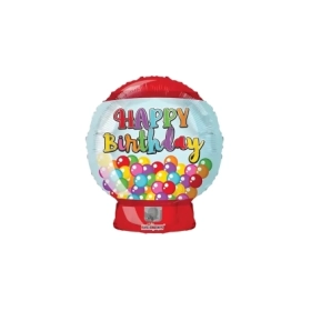 Palloncino Dispenser gomme da masticare e testo Happy Birthday standard shape 18" (45cm) in mylar, 1pz.
