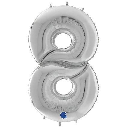 Palloncino numero 8 Argento mega shape 64" (162cm) in mylar, 1pz.