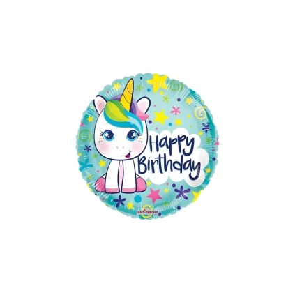 Palloncino Happy Birthday Unicorno standard shape 18" (45cm) in mylar, 1pz.