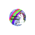 Palloncino Happy Birthday con Unicorno Arcobaleno standard shape 18" (45cm) in mylar, 1pz.