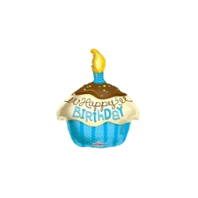 Palloncino Cupcake Blu con scritta Happy Birthday 18" (45cm), 1pz.