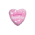 Palloncino cuore celeste con scritta Benvenuta Piccolina 18" (45cm) in mylar, 1pz.