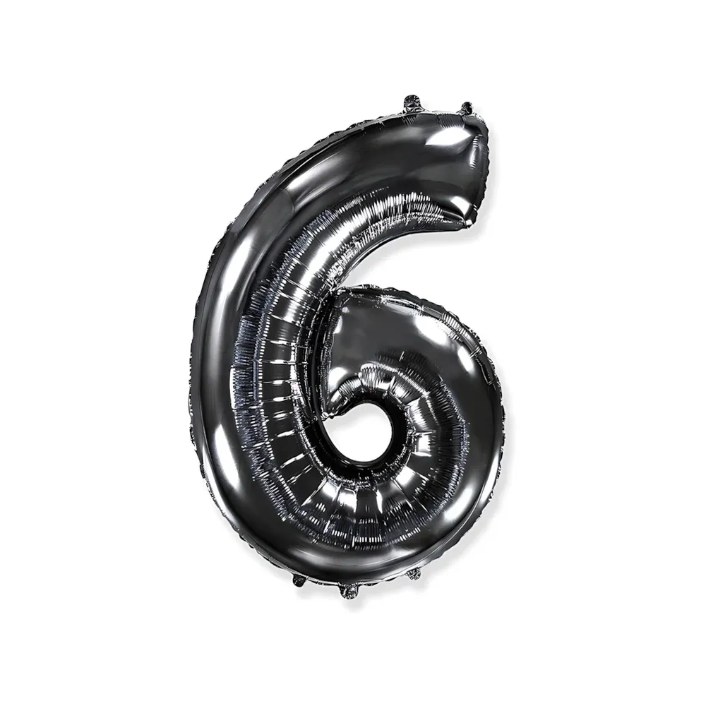 Palloncino numero 6 Nero super shape 40" (101cm) in mylar, 1pz.