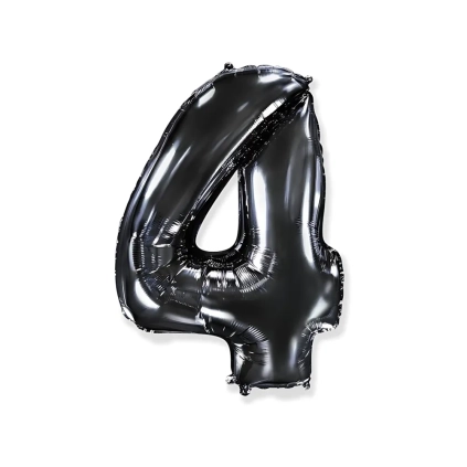 Palloncino numero 4 Nero super shape 40" (101cm) in mylar, 1pz.