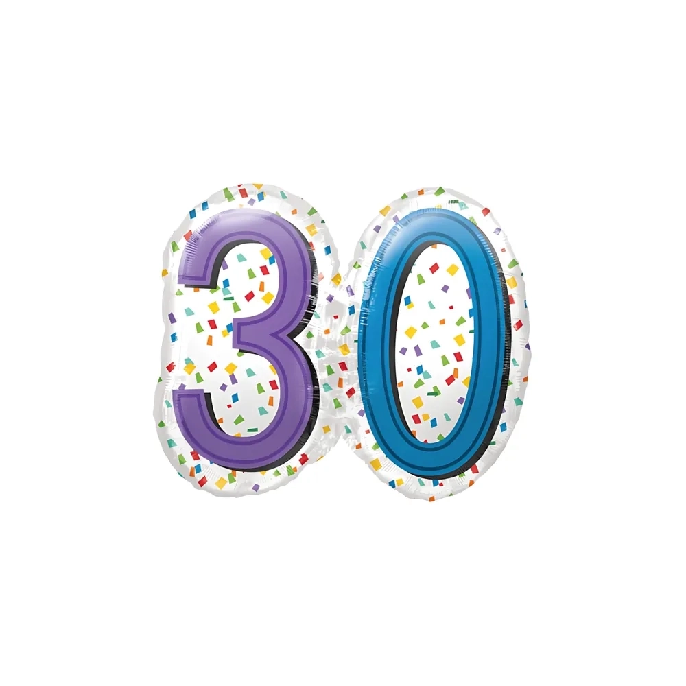 Palloncino numero 30 multicolor super shape 25" (63cm) in mylar, 1pz.