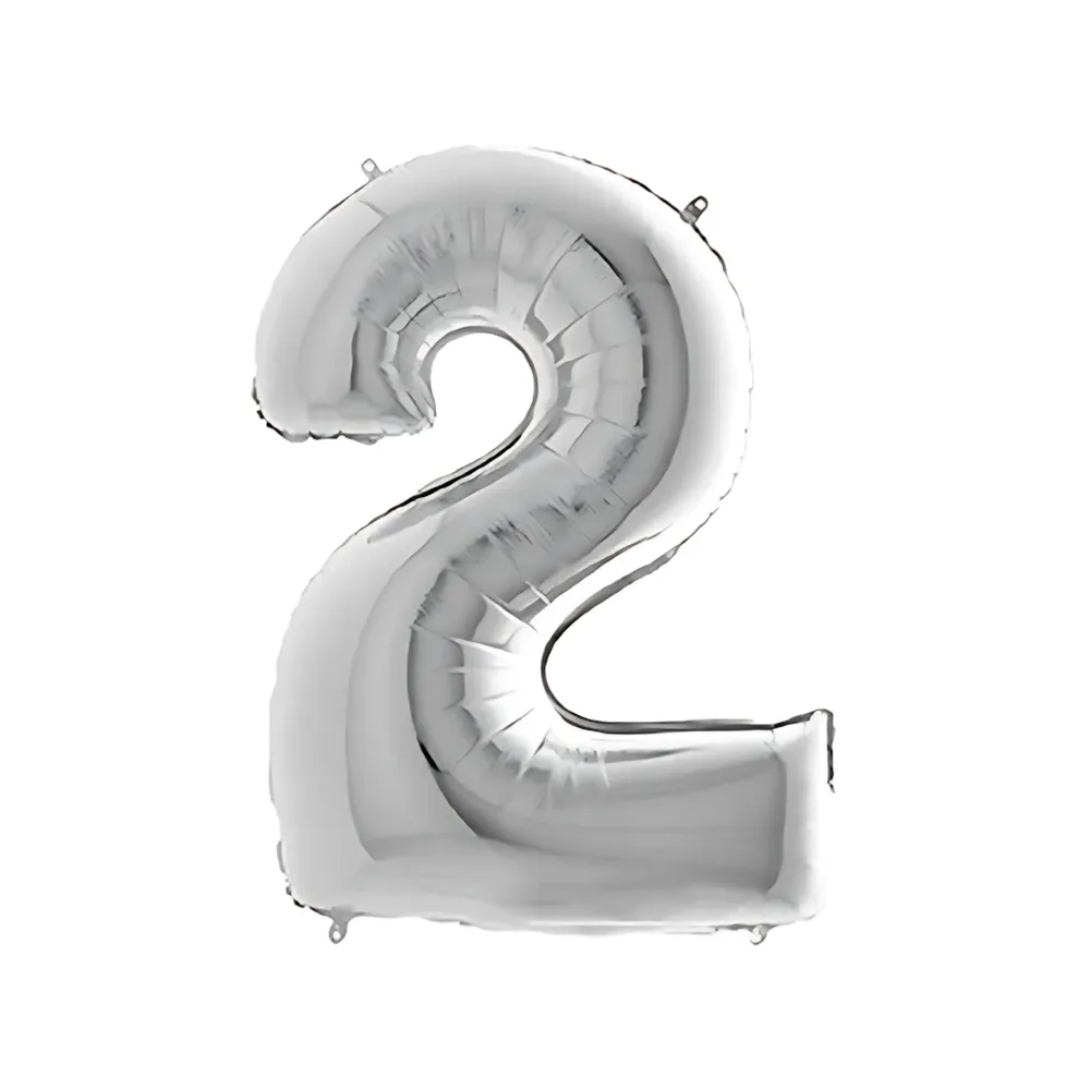 Palloncino numero 2 Argento super shape 40" (101cm) in mylar, 1pz.