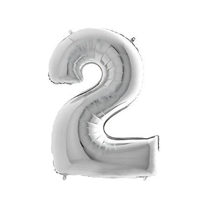 Palloncino numero 2 Argento super shape 40" (101cm) in mylar, 1pz.