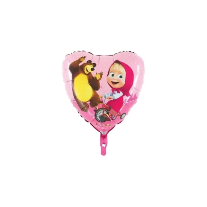 Palloncino Masha e Orso cuore standard shape 18" (45cm) in mylar, 1pz.