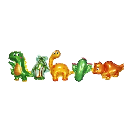 Palloncino Festone Dinosauri con cannuccia nastrini super shape 39" (99cm) in mylar, 1pz.