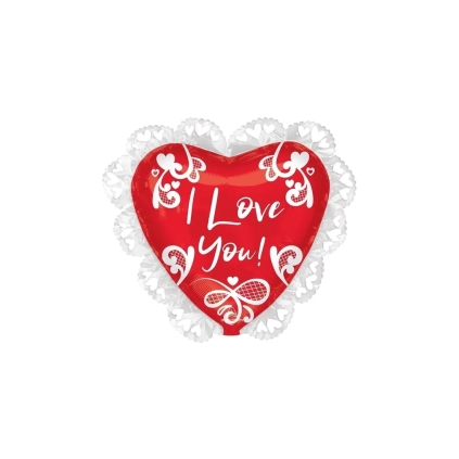 Palloncino cuore I Love You in Pizzo super shape 23" (58cm) in mylar, 1pz.
