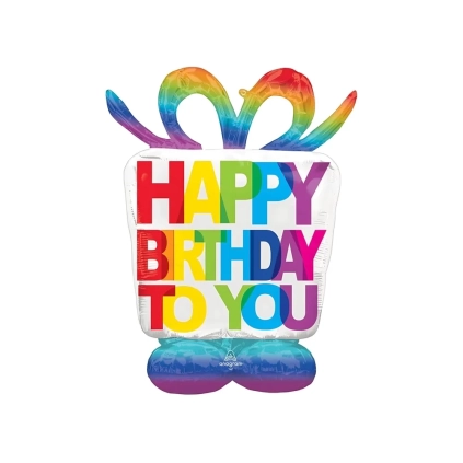 Palloncino pacco Regalo di compleanno Happy Birthday airloonz 38" (96cm) in mylar, 1pz.