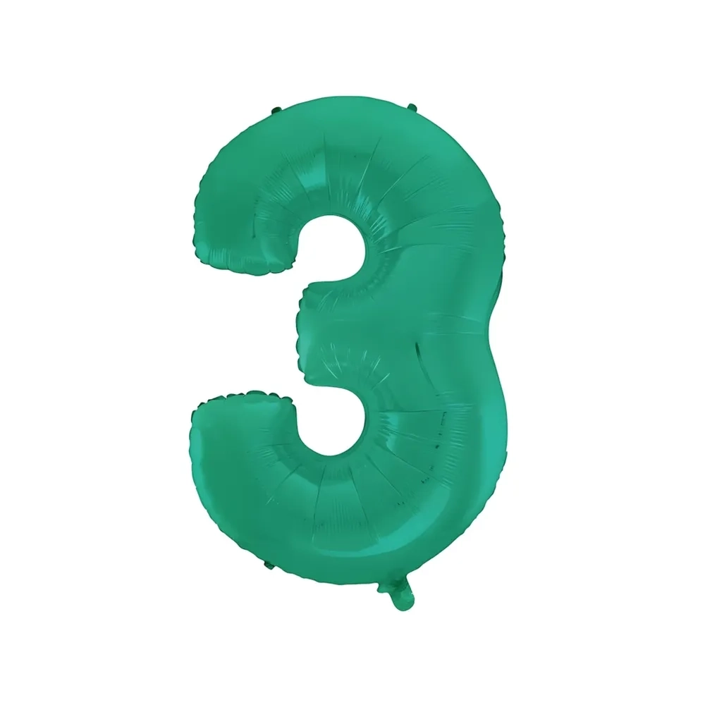 Palloncino numero 3 Satin Velvet Acquamarina super shape 40" (101cm) in mylar, 1pz.