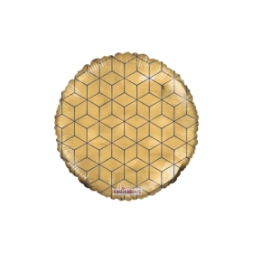 Palloncino tondo con disegno Geometrico Oro super shape 26" (66cm) in mylar, 1pz.