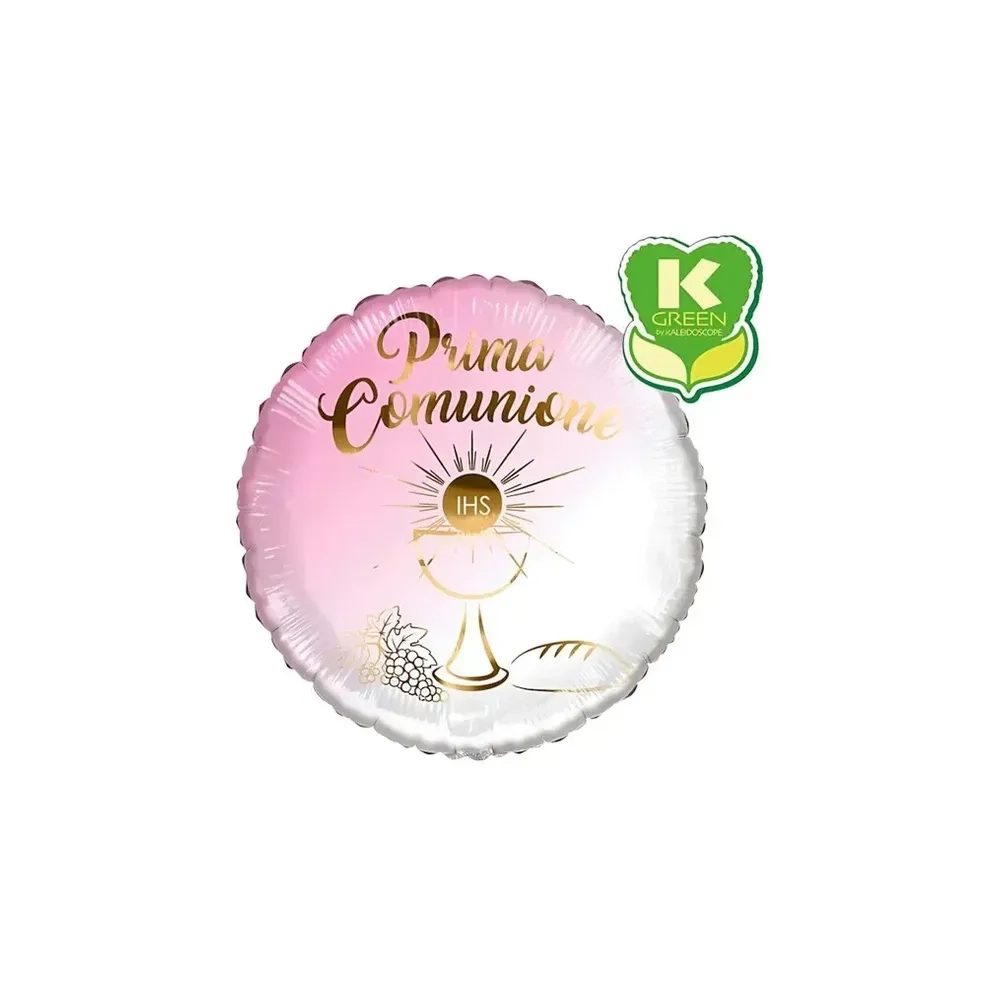 Palloncino Prima Comunione rosa standard shape 18" (45cm) in mylar, 1pz.