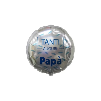 Palloncino Tanti Auguri Papà Baffetti tondo 18" (45cm) in mylar, 1pz.