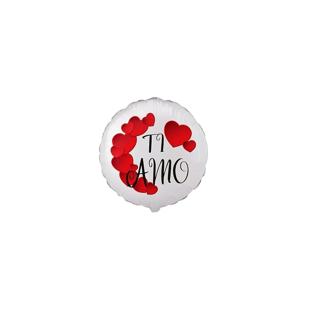 Palloncini Ti Amo con Cuori tondo mini shape 9" (22cm) in mylar, 5pz.