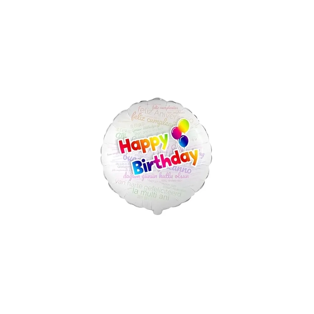 Palloncini Happy Birthday Multilingue tondo mini shape 9" (22cm) in mylar, 5pz.