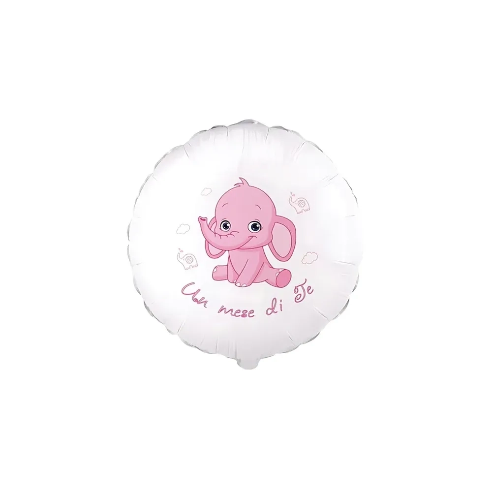 Palloncino Un Mese di Te Elefantino Rosa standard shape 18" (45cm) in mylar, 1pz.