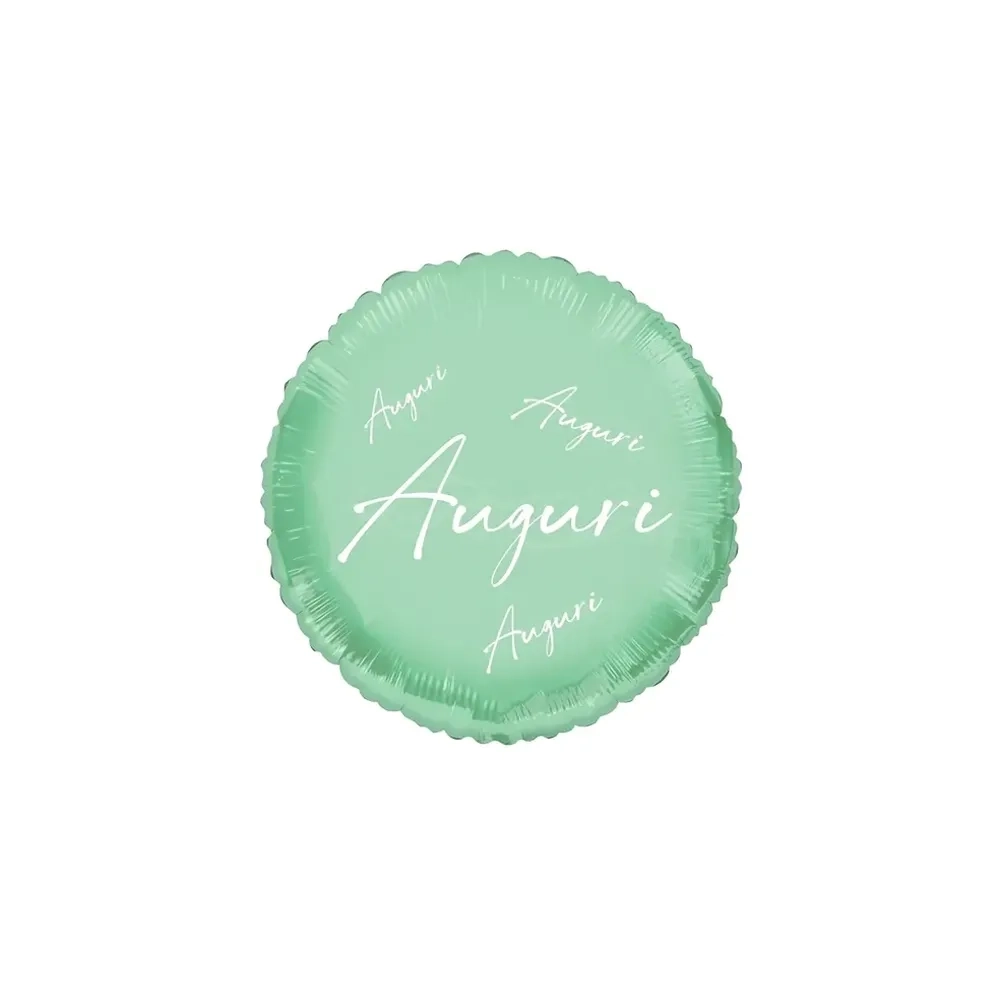 Palloncino Auguri in Corsivo Verde Macaron Lucido tondo standard shape 18" (45cm) in mylar, 1pz.