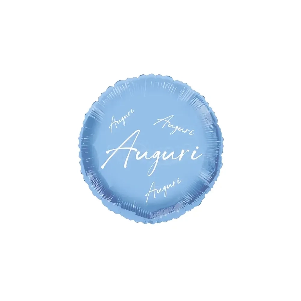 Palloncino Auguri in Corsivo Blu Macaron Lucido tondo standard shape 18" (45cm) in mylar, 1pz.