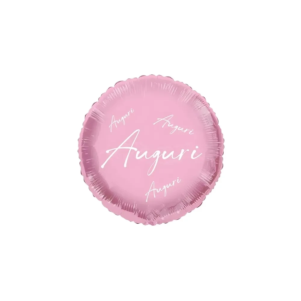 Palloncino Auguri in Corsivo Rosa Macaron Lucido standard shape 18" (45cm) in mylar, 1pz.