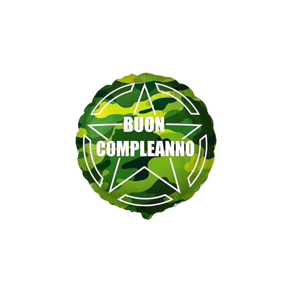 Palloncino Buon Compleanno Verde Militare tondo standard shape 18" (45cm) in mylar, 1pz.