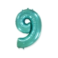 Palloncino numero 9 Verde Menta super shape 40" (101cm) in mylar, 1pz.