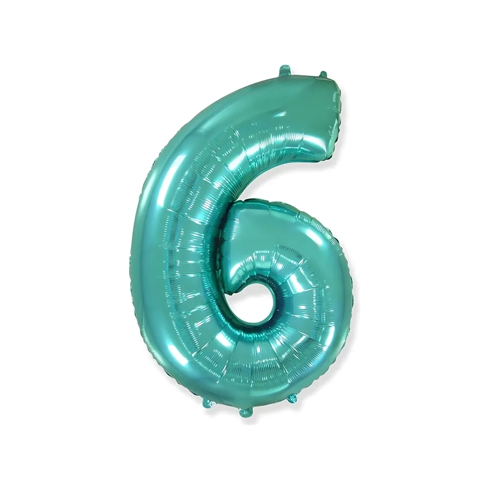Palloncino numero 6 Verde Menta super shape 40" (101cm) in mylar, 1pz.
