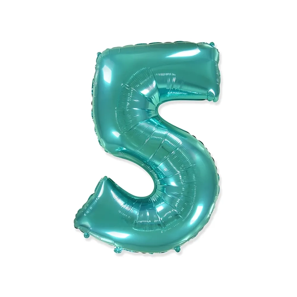 Palloncino numero 5 Verde Menta super shape 40" (101cm) in mylar, 1pz.