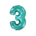 Palloncino numero 3 Verde Menta super shape 40" (101cm) in mylar, 1pz.