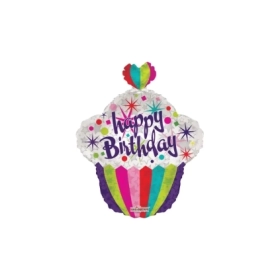Palloncino Cupcake Happy Birthday standard shape 22" (55cm) in mylar, 1pz.