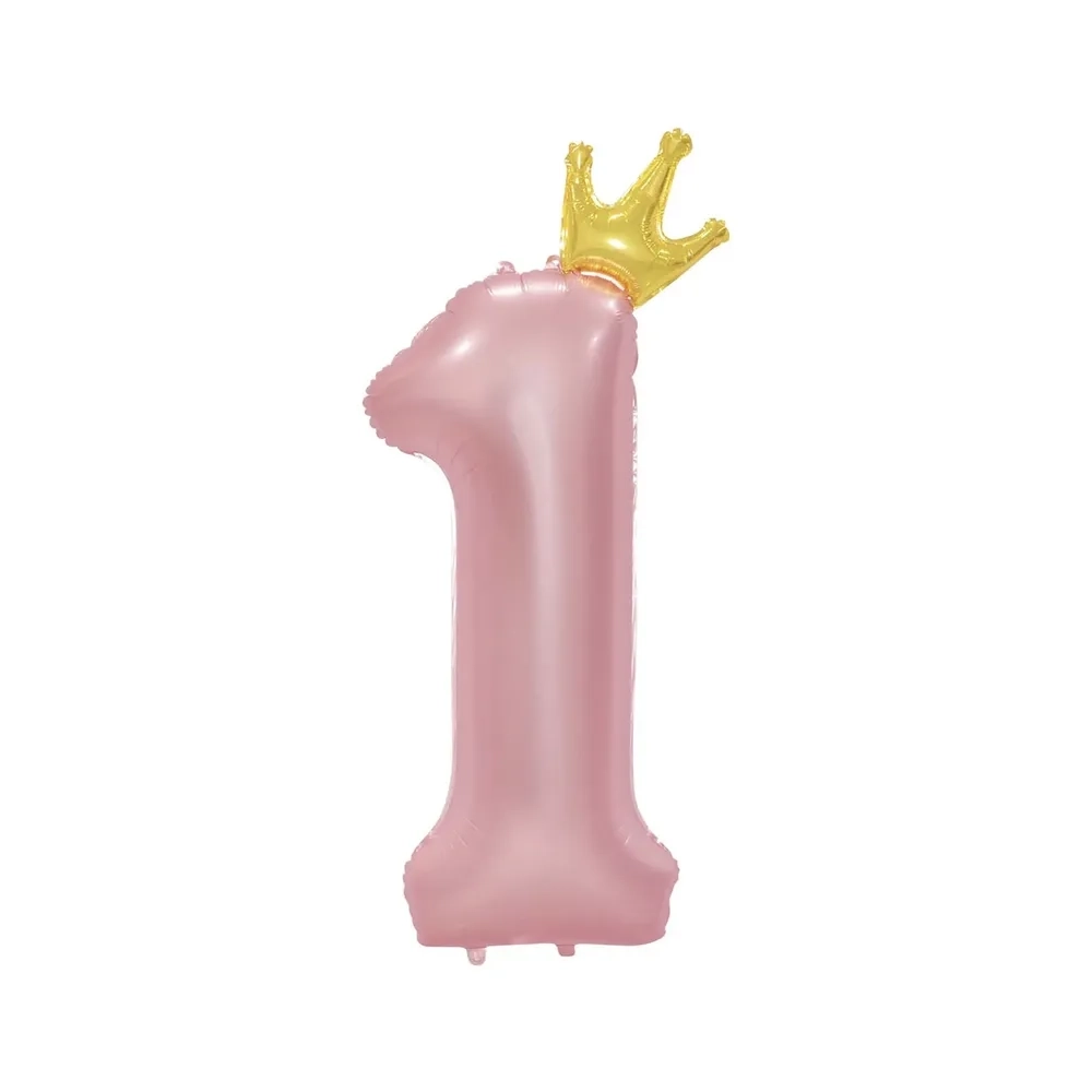 Palloncino numero 1 Rosa Baby con Corona mega shape 45" (114cm) in mylar, 1pz.