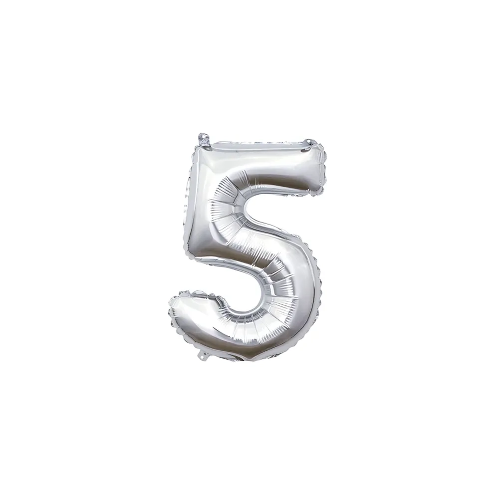 Palloncino numero 5 Argento mini shape 14" (35cm) in mylar, 1pz.