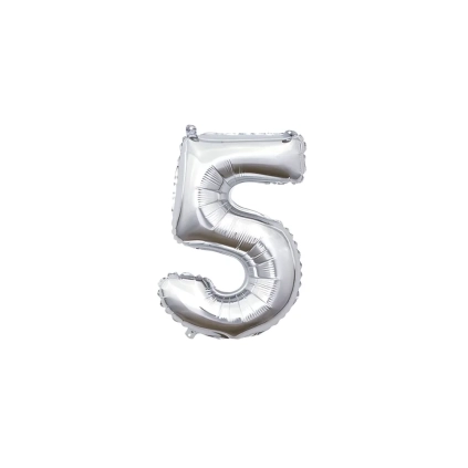 Palloncino numero 5 Argento mini shape 14" (35cm) in mylar, 1pz.