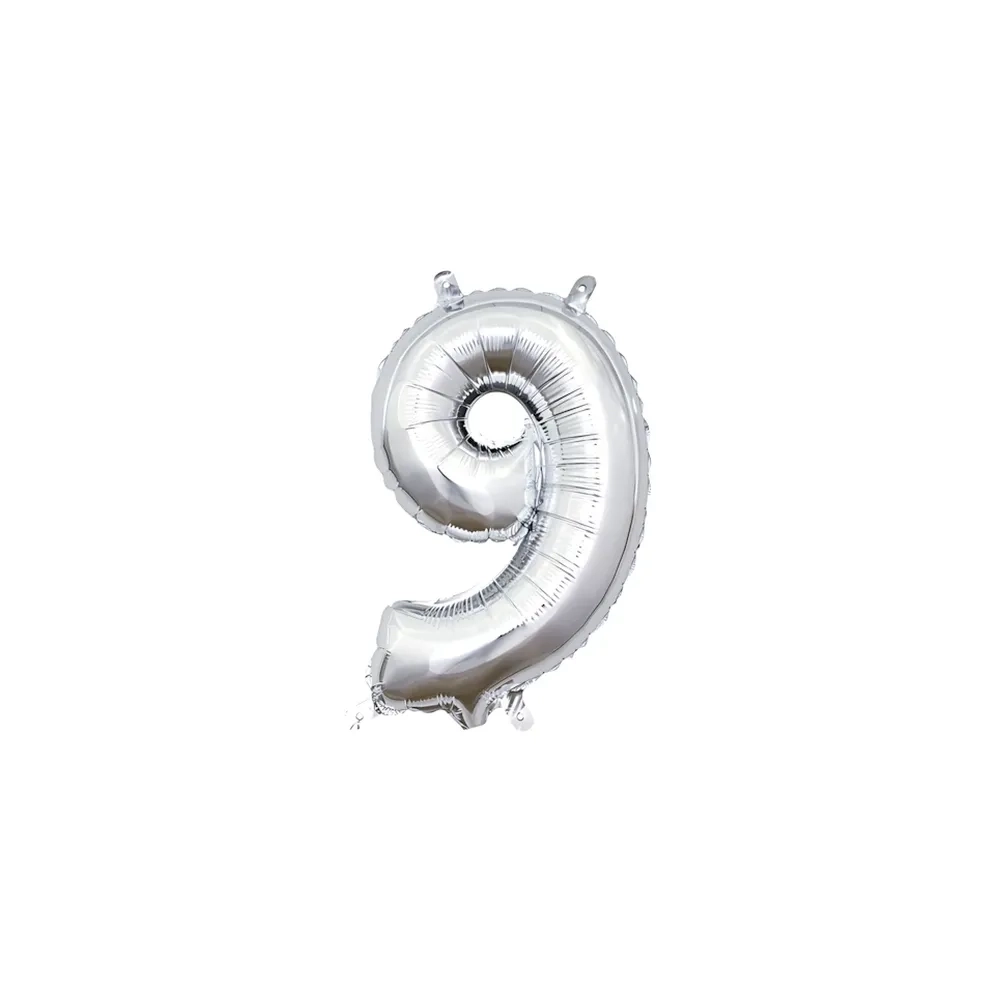 Palloncino numero 9 Argento mini shape 14" (35cm) in mylar, 1pz.