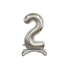 Palloncino numero 2 Argento standing super shape 30" (76cm) in mylar, 1pz.
