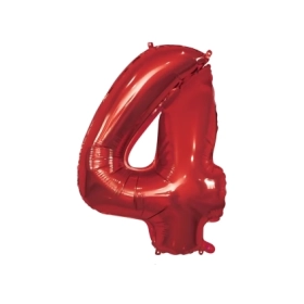 Palloncino numero 4 Rosso super shape 40" (101cm) in mylar, 1pz.