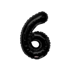 Palloncino numero 6 Nero salva elio super shape 34" (86cm) in mylar, 1pz.