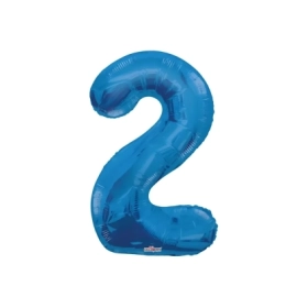 Palloncino numero 2 Blu salva elio super shape 34" (86cm) in mylar, 1pz.