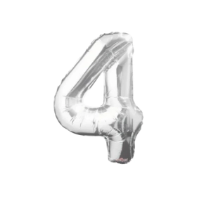 Palloncino numero 4 Argento salva elio super shape 34" (86cm) in mylar, 1pz.
