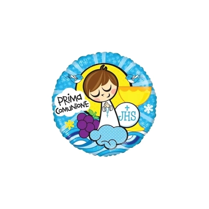 Palloncino Prima Comunione Lui Celeste standard shape 18" (45cm) in mylar, 1pz.