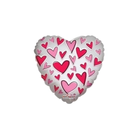 Palloncino cuore con Cuoricini colorati Clear View 8" (45cm) in mylar, 1pz.