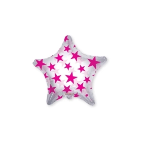 Palloncino Stella con Stelline Fucsia Clear View standard shape 22" (55cm) in mylar, 1pz.