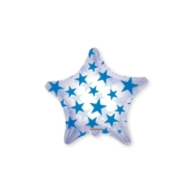 Palloncino Stella con Stelline Blu Clear View standard shape 22" (55cm) in mylar, 1pz.